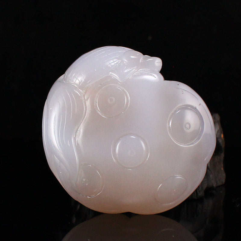 Natural Agate Lotus Pod & Goldfish Pendant w Certificate