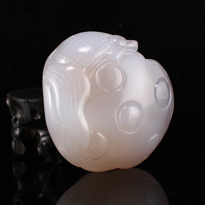 Natural Agate Lotus Pod & Goldfish Pendant w Certificate