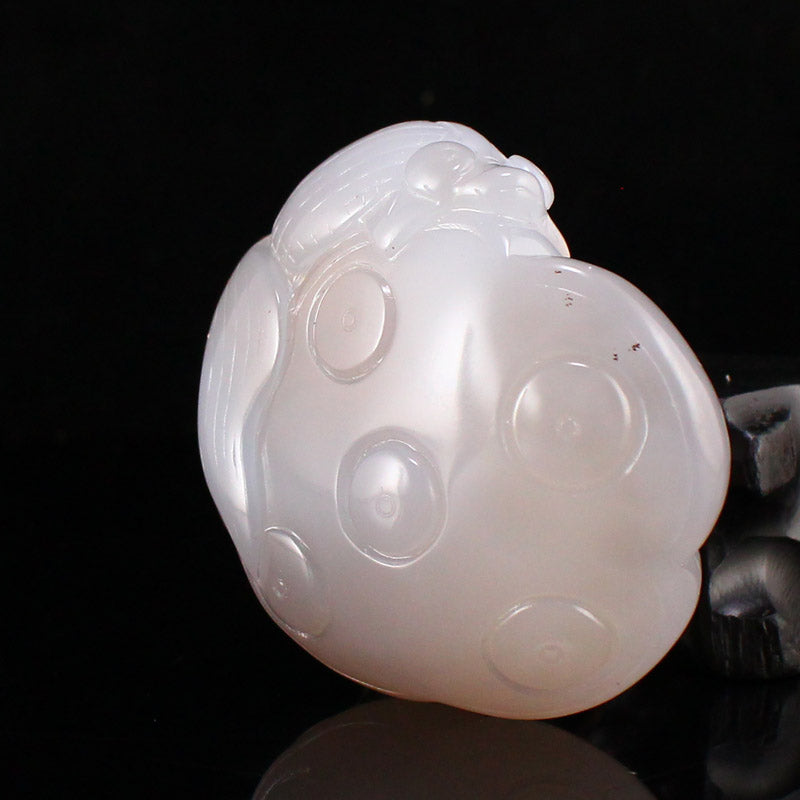 Natural Agate Lotus Pod & Goldfish Pendant w Certificate