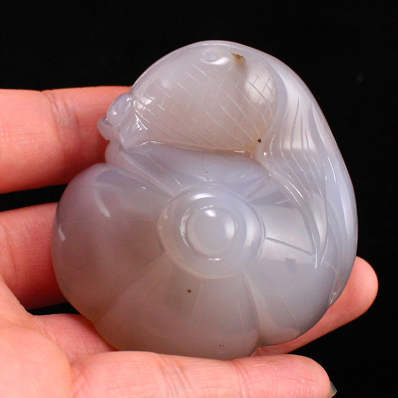 Natural Agate Lotus Pod & Goldfish Pendant w Certificate