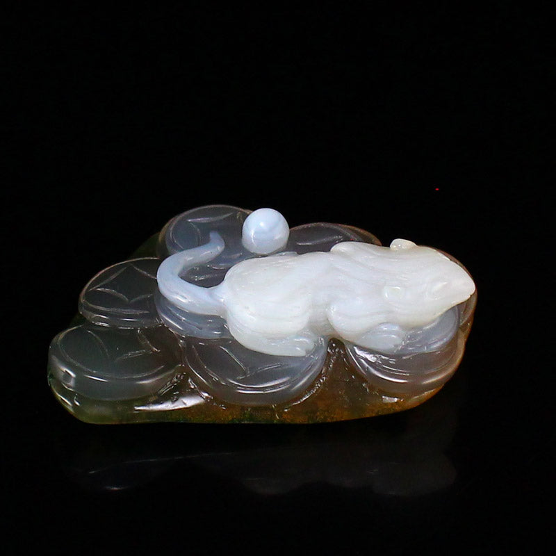 Natural Agate Carved Mouse Statue w Certificate