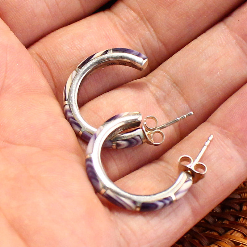 A Pair 925 Sterling Silver Inlay Shell Earrings