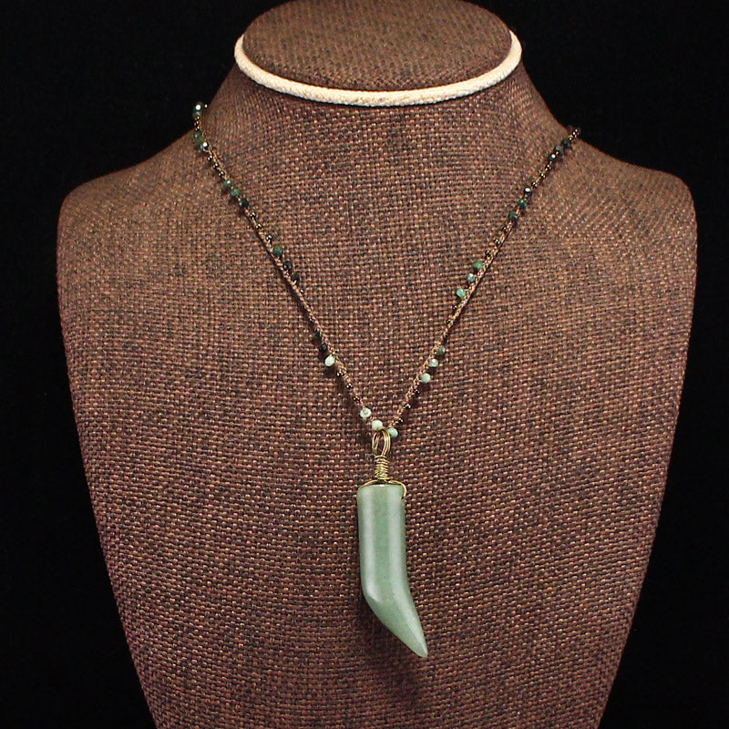 Natural Green Aventurine Pendant w hand-woven Gemstone Necklace