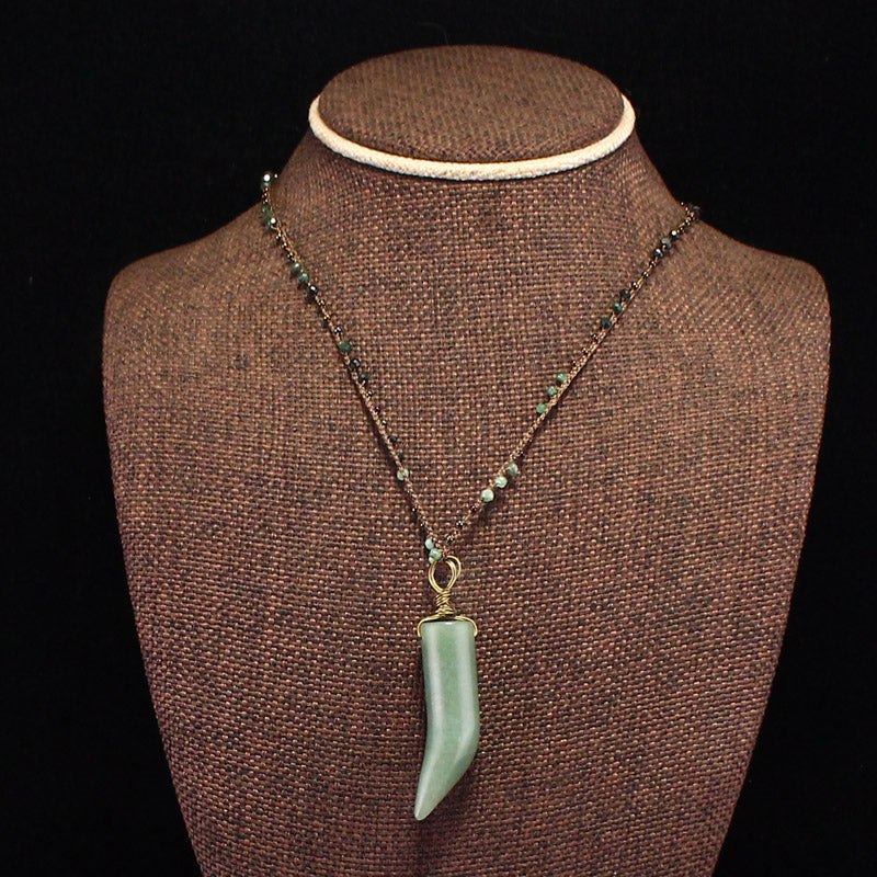 Natural Green Aventurine Pendant w hand-woven Gemstone Necklace