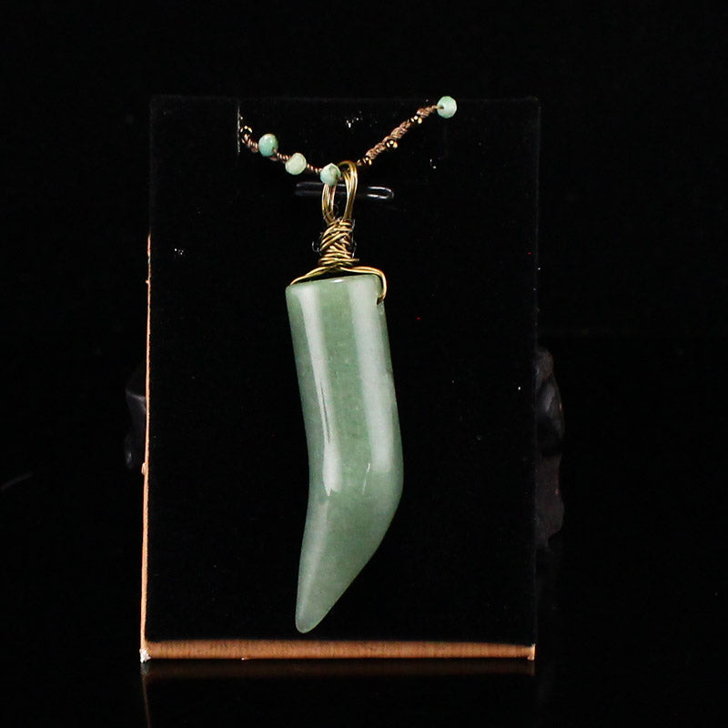 Natural Green Aventurine Pendant w hand-woven Gemstone Necklace