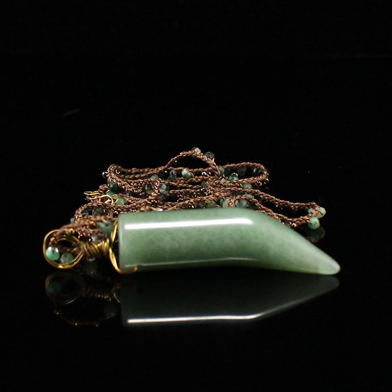 Natural Green Aventurine Pendant w hand-woven Gemstone Necklace