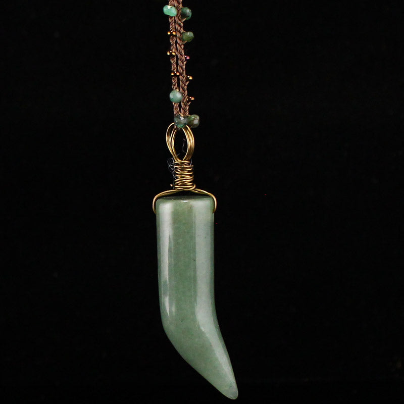 Natural Green Aventurine Pendant w hand-woven Gemstone Necklace