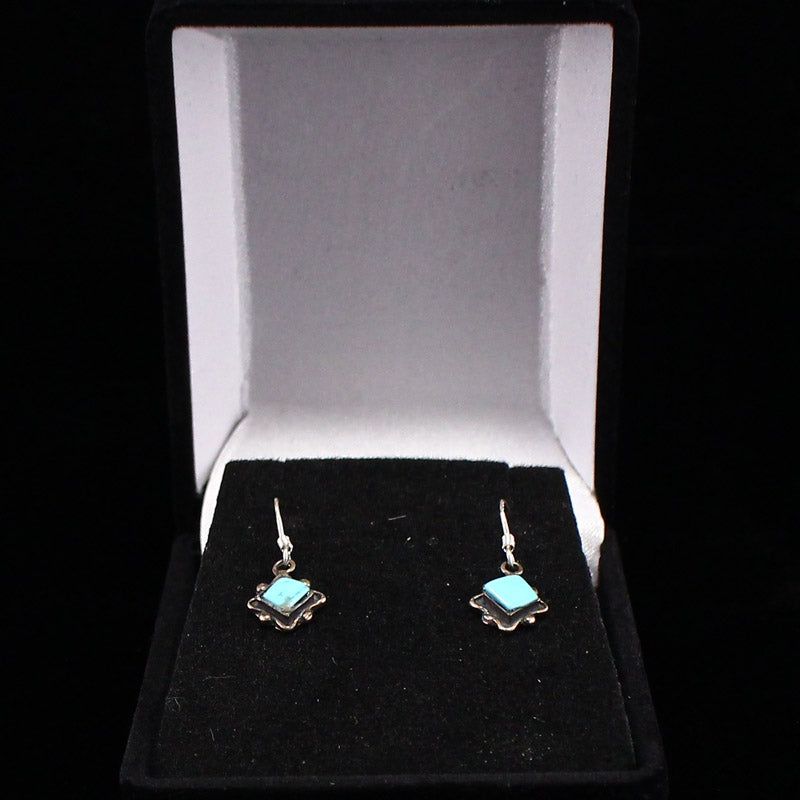 A Pair Handmade 925 Sterling Silver Turquoise Inca Earrings
