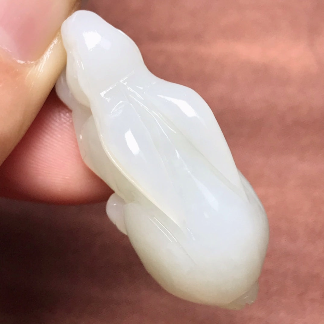 Chinese Natural White Hetian Jade Carved Rabbit Statue w Certificate