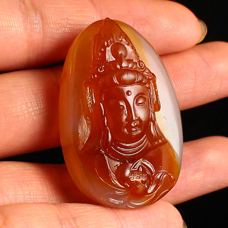 Natural Double Color Agate Carved Kwan-yin Pendant w Certificate
