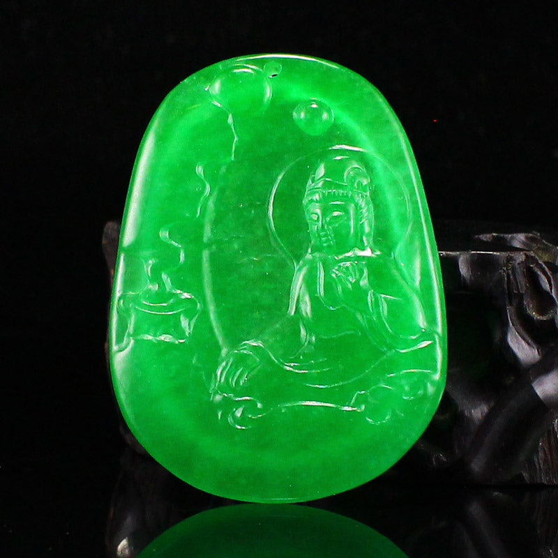 Natural Green Jade Kwan-yin Pendant