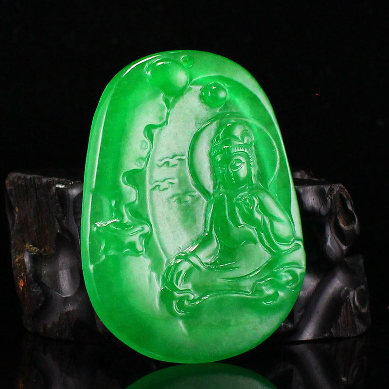 Natural Green Jade Kwan-yin Pendant