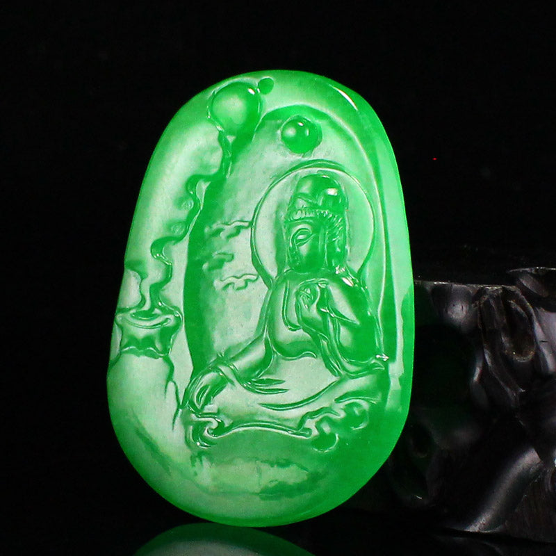 Natural Green Jade Kwan-yin Pendant