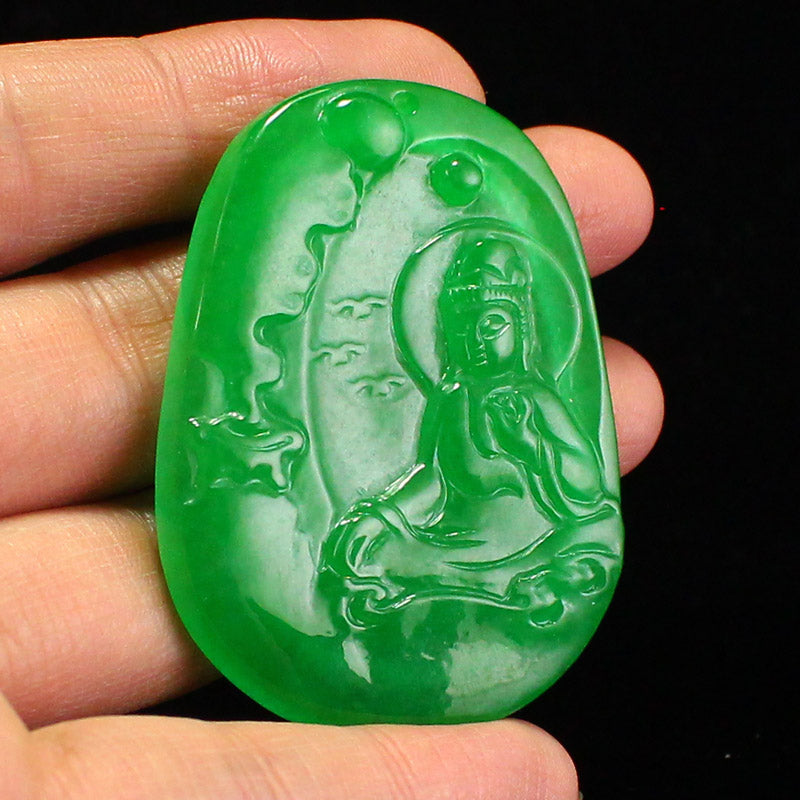 Natural Green Jade Kwan-yin Pendant