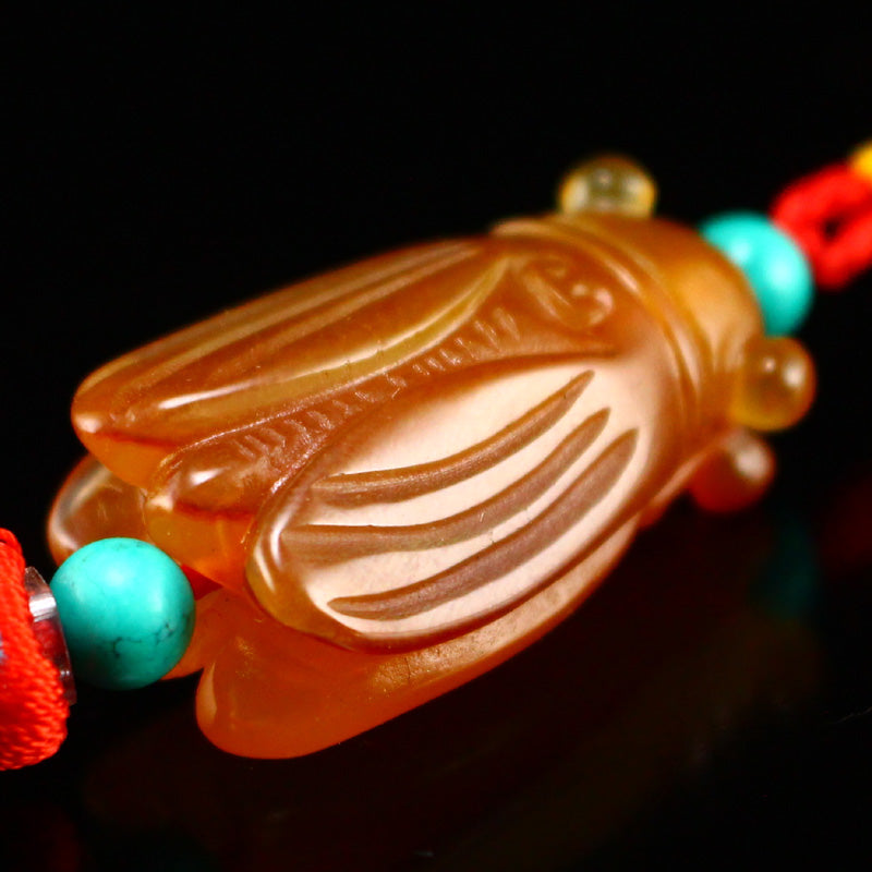 Vintage Red Agate Cicada Pendant