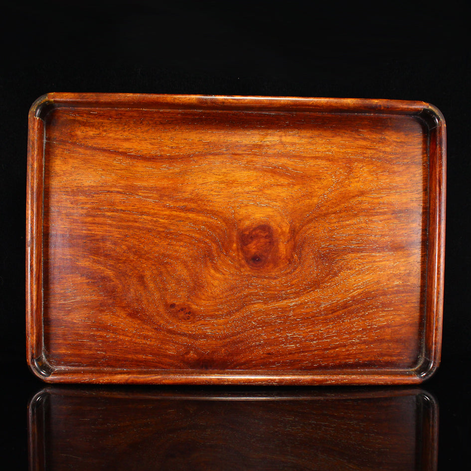 Old Huali Wood Inlay Brass Tea Tray