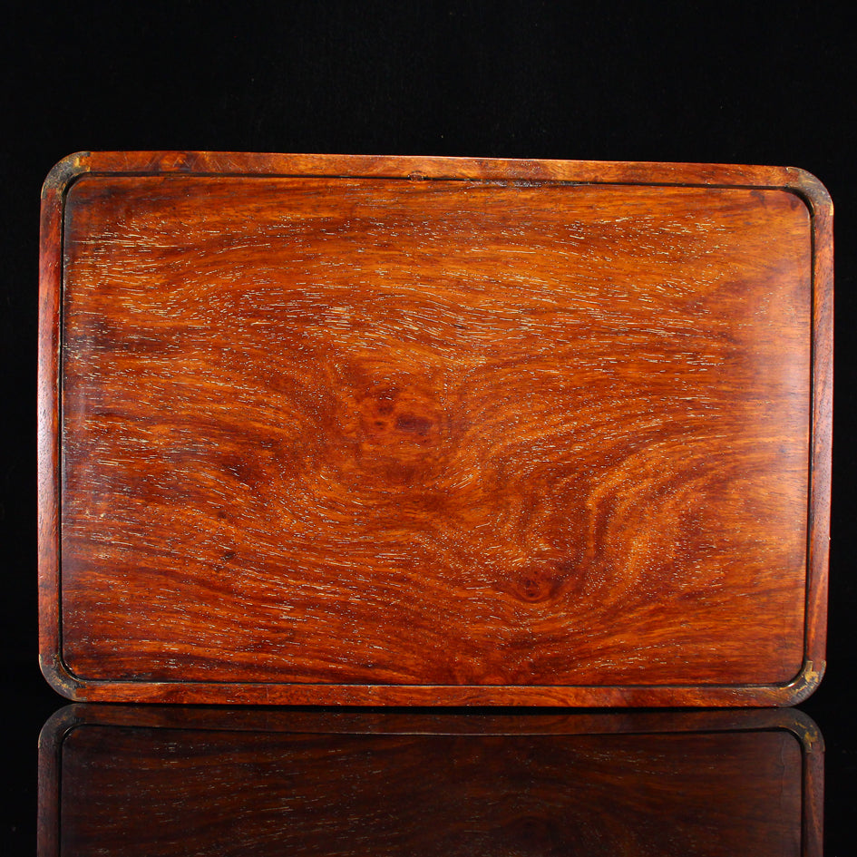 Old Huali Wood Inlay Brass Tea Tray