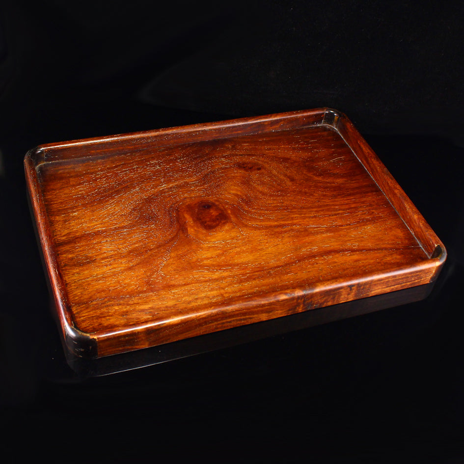 Old Huali Wood Inlay Brass Tea Tray