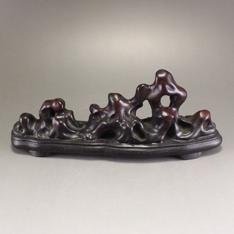 Openwork Zitan Wood Carved Mountain Shape Brush Pen Shelf