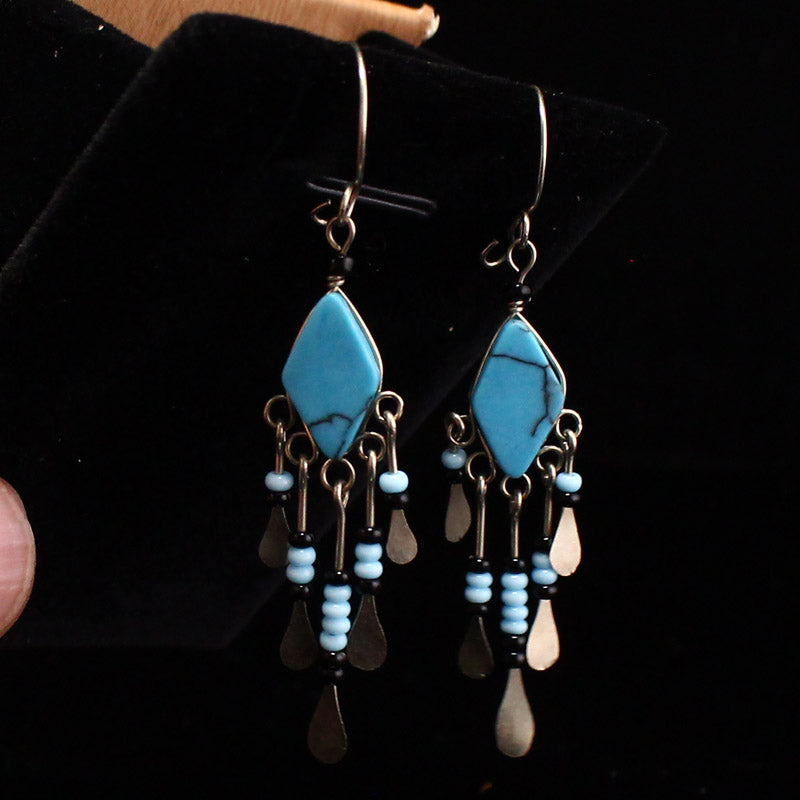 A Pair Silver Inlay Turquoise Earrings