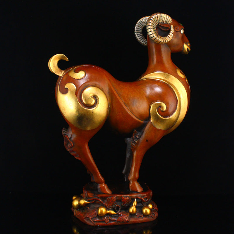 Vintage Gilt Gold-plated Silver Copper Inlay Turquoise Sheep Statue