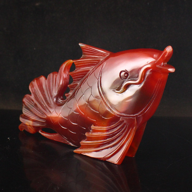 Beautiful Red Agate Fish Statue w Certificate