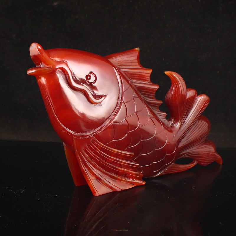 Beautiful Red Agate Fish Statue w Certificate
