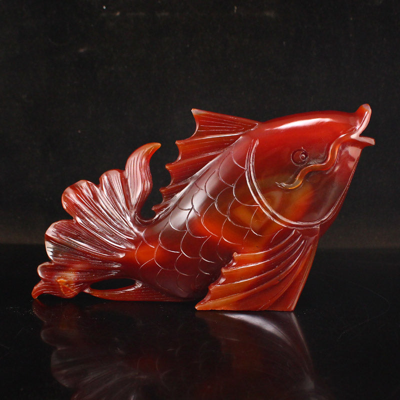 Beautiful Red Agate Fish Statue w Certificate