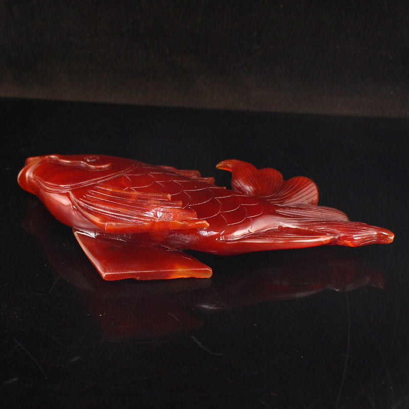 Beautiful Red Agate Fish Statue w Certificate