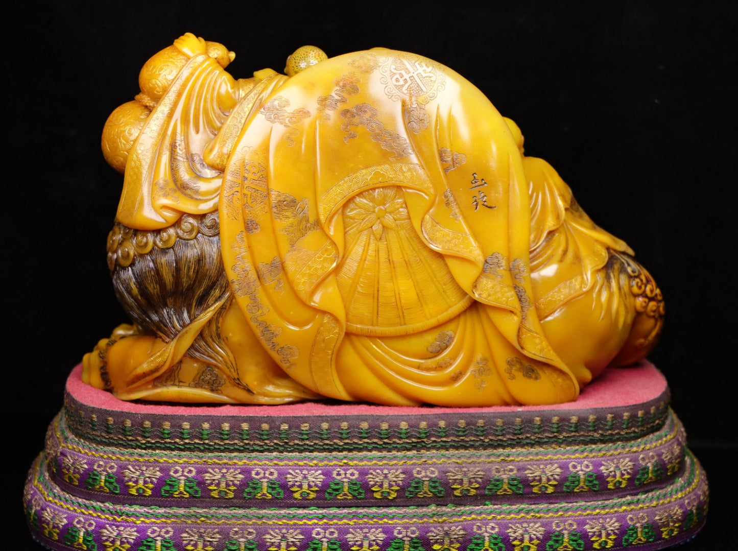 A0006 Vintage Chinese Shoushan Stone Tianhuang Stone Carved Five Arhat & Lion Statue