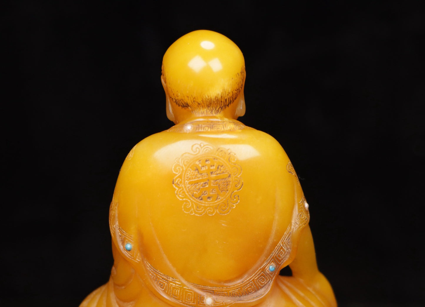 A0016 Vintage Chinese Shoushan Stone Tianhuang Stone Inlay Gem Arhat Statue w Box
