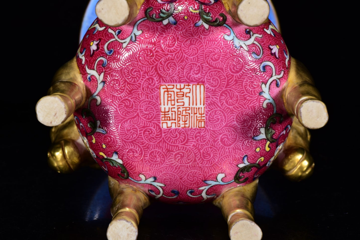 A0063 Chinese Gilt Gold Famille Rose Flower Design Three Sheep Porcelain Incense Burner