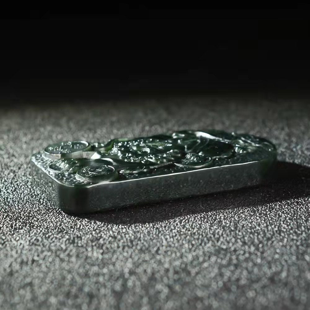 A0077 Chinese Green Hetian Jade Carved Fortune Kylin Pendant