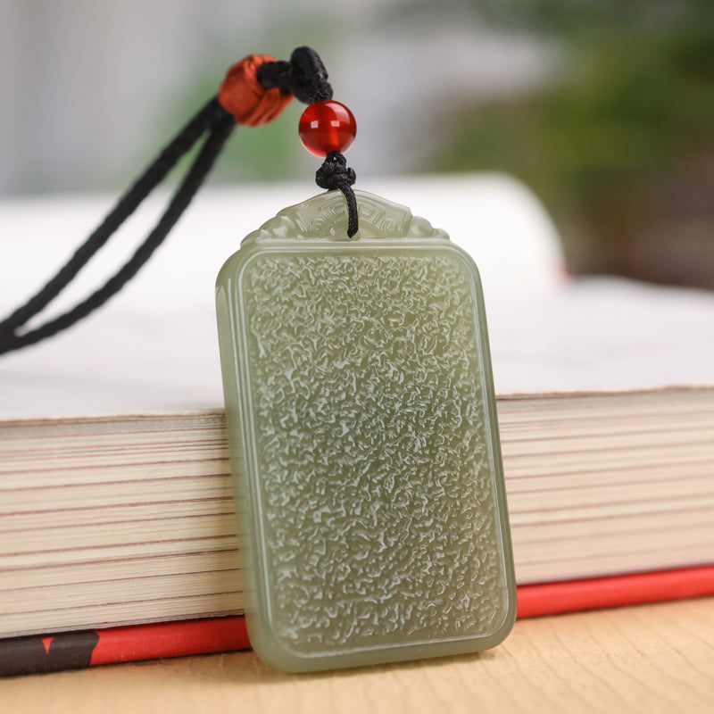 A0122 Chinese Natural Green Hetian Jade Carved Lucky Pendant