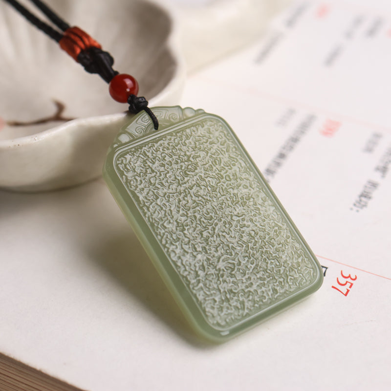 A0122 Chinese Natural Green Hetian Jade Carved Lucky Pendant