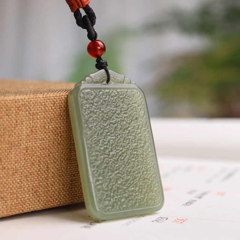 A0122 Chinese Natural Green Hetian Jade Carved Lucky Pendant