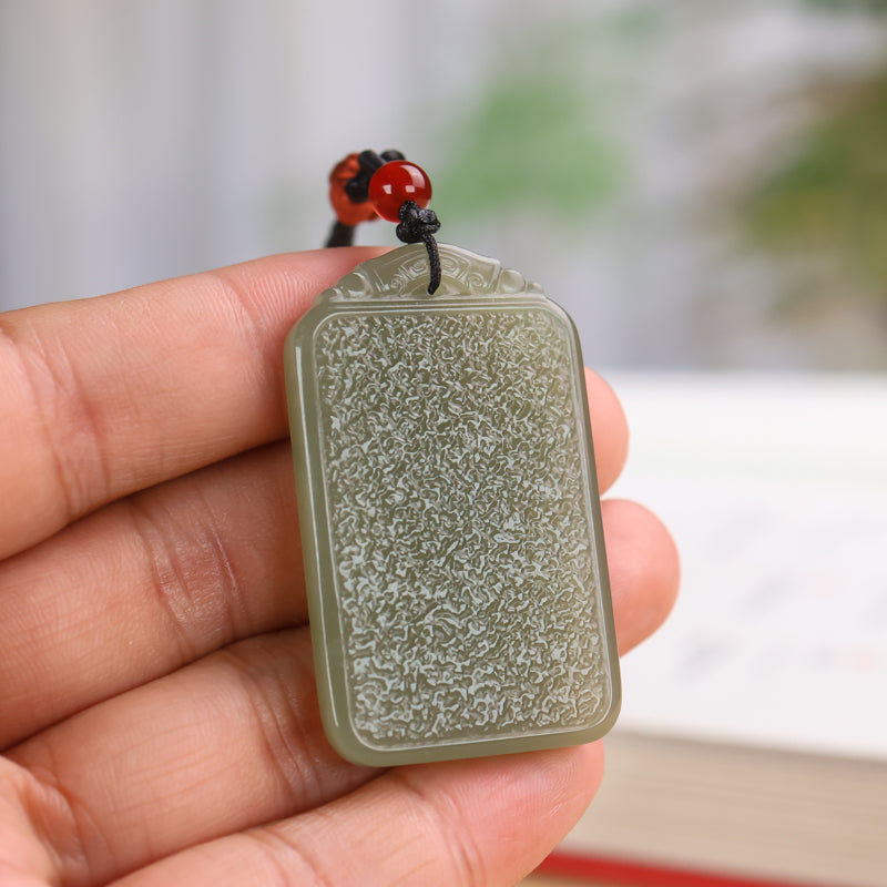 A0122 Chinese Natural Green Hetian Jade Carved Lucky Pendant