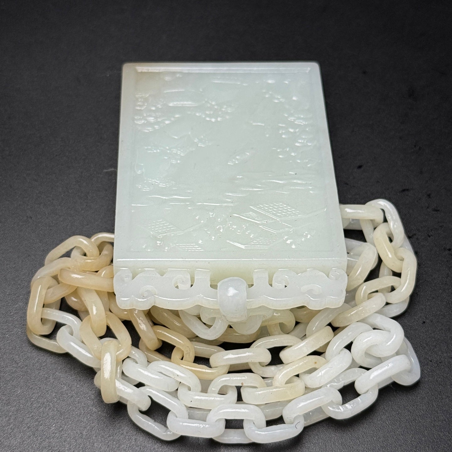A0174 Chinese Natural Hetian Jade Mountain River Scene Design Pendant w Chain Necklace