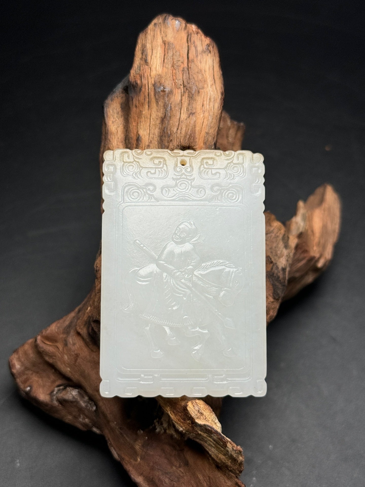 A0177 Chinese Hetian Jade Carved Horse & Figure Pendant