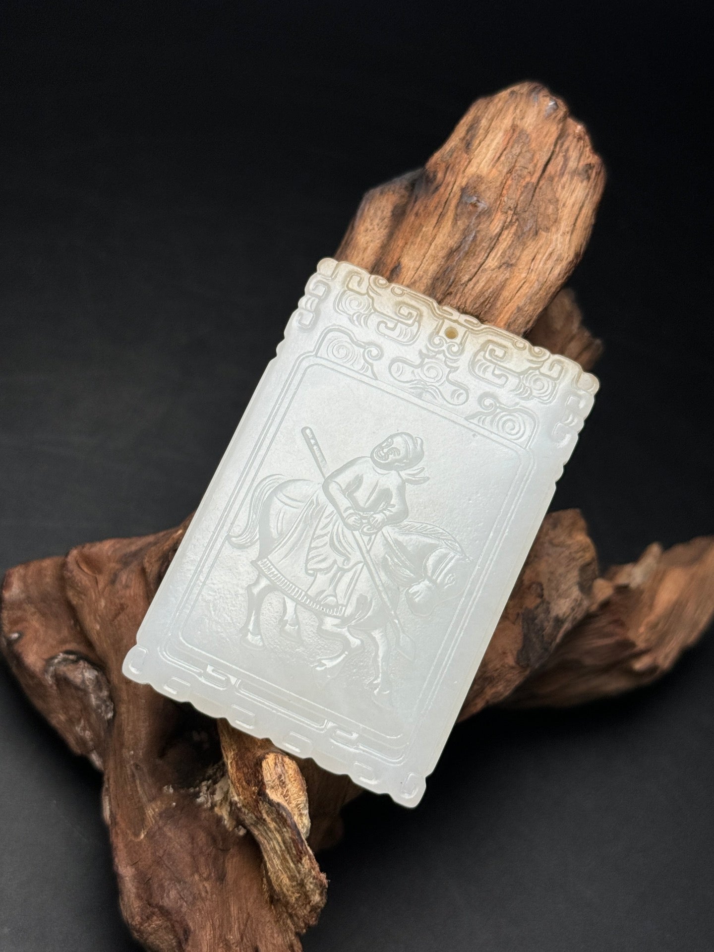 A0177 Chinese Hetian Jade Carved Horse & Figure Pendant