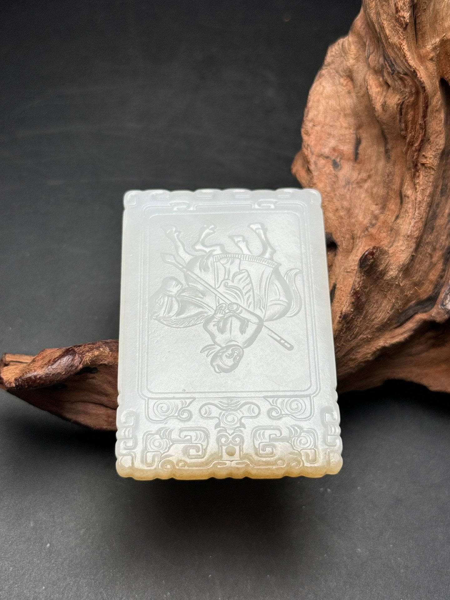 A0177 Chinese Hetian Jade Carved Horse & Figure Pendant