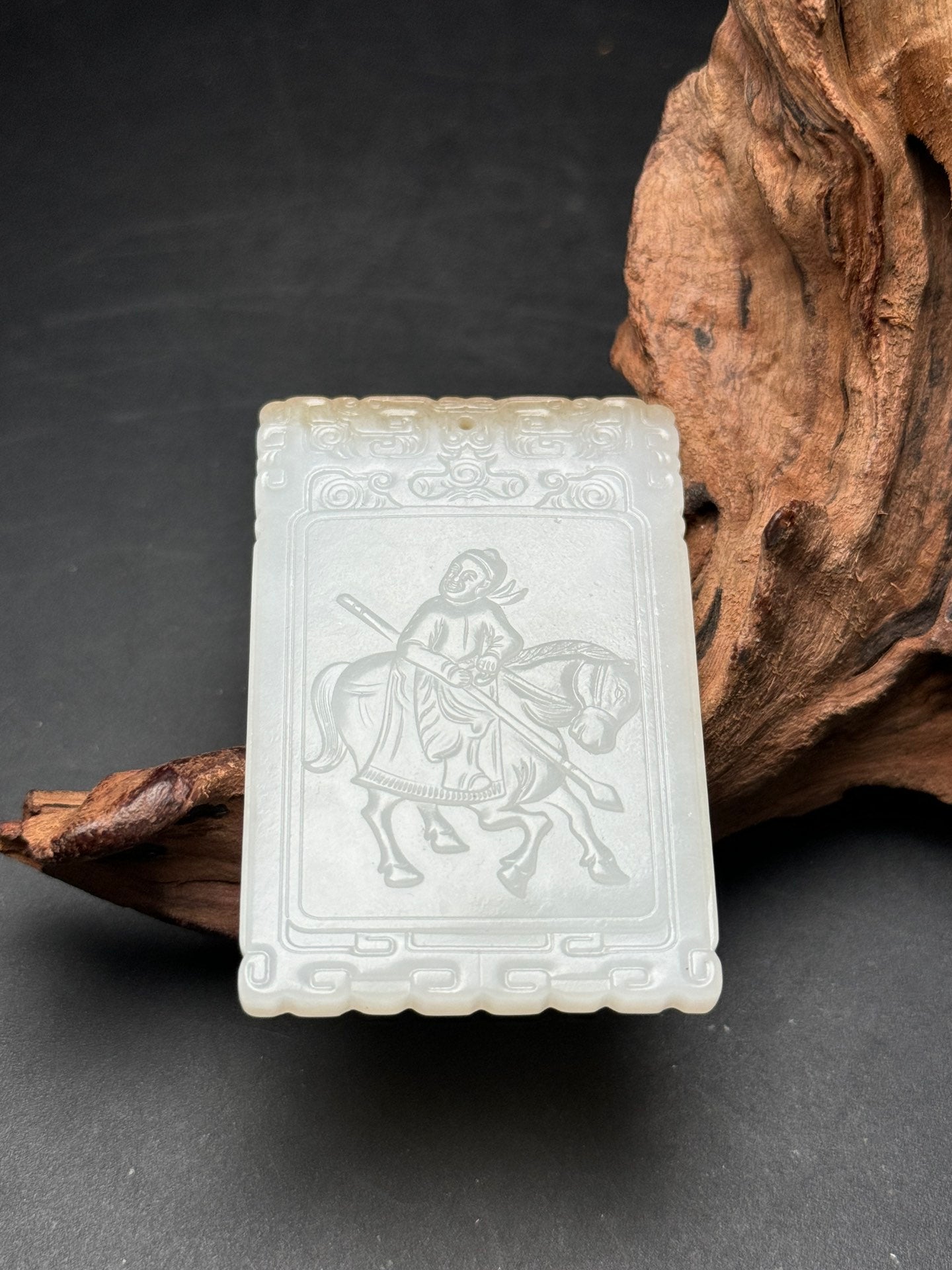 A0177 Chinese Hetian Jade Carved Horse & Figure Pendant