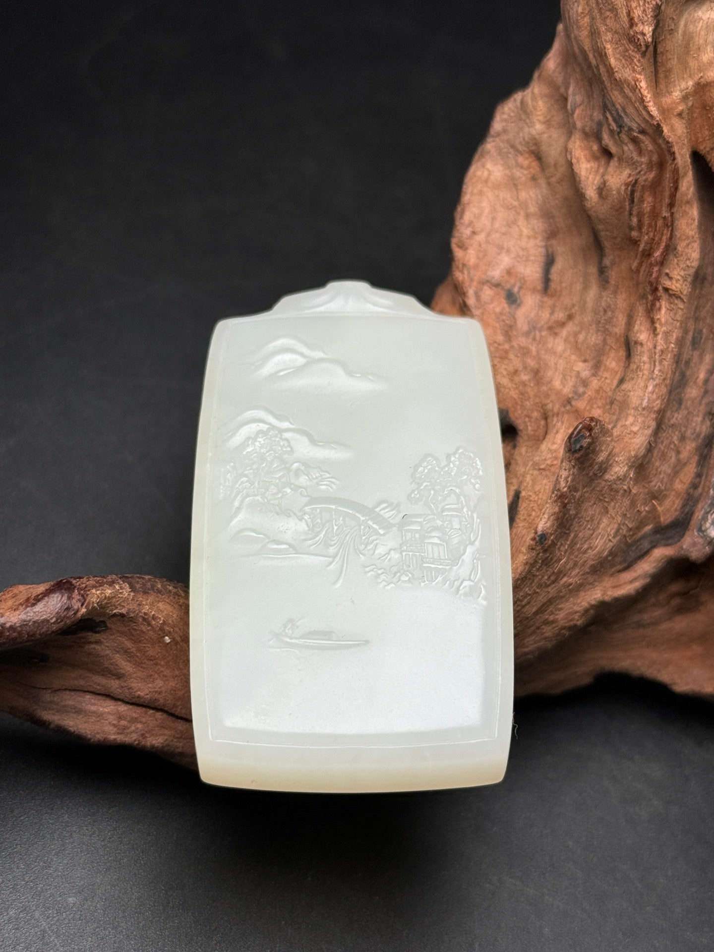 A0179 Chinese Natural White Hetian Jade Mountain River Scene Design Pendant