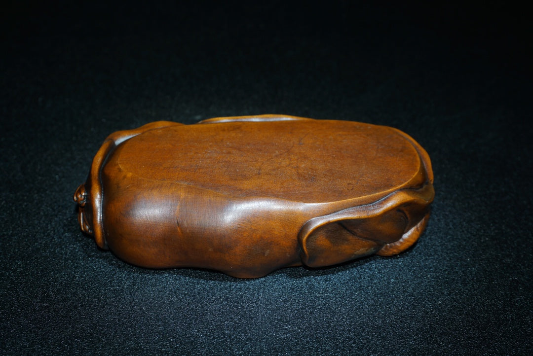 A0229 Old Chinese Boxwood Wood Carved Lotus Leaf Brush Washer