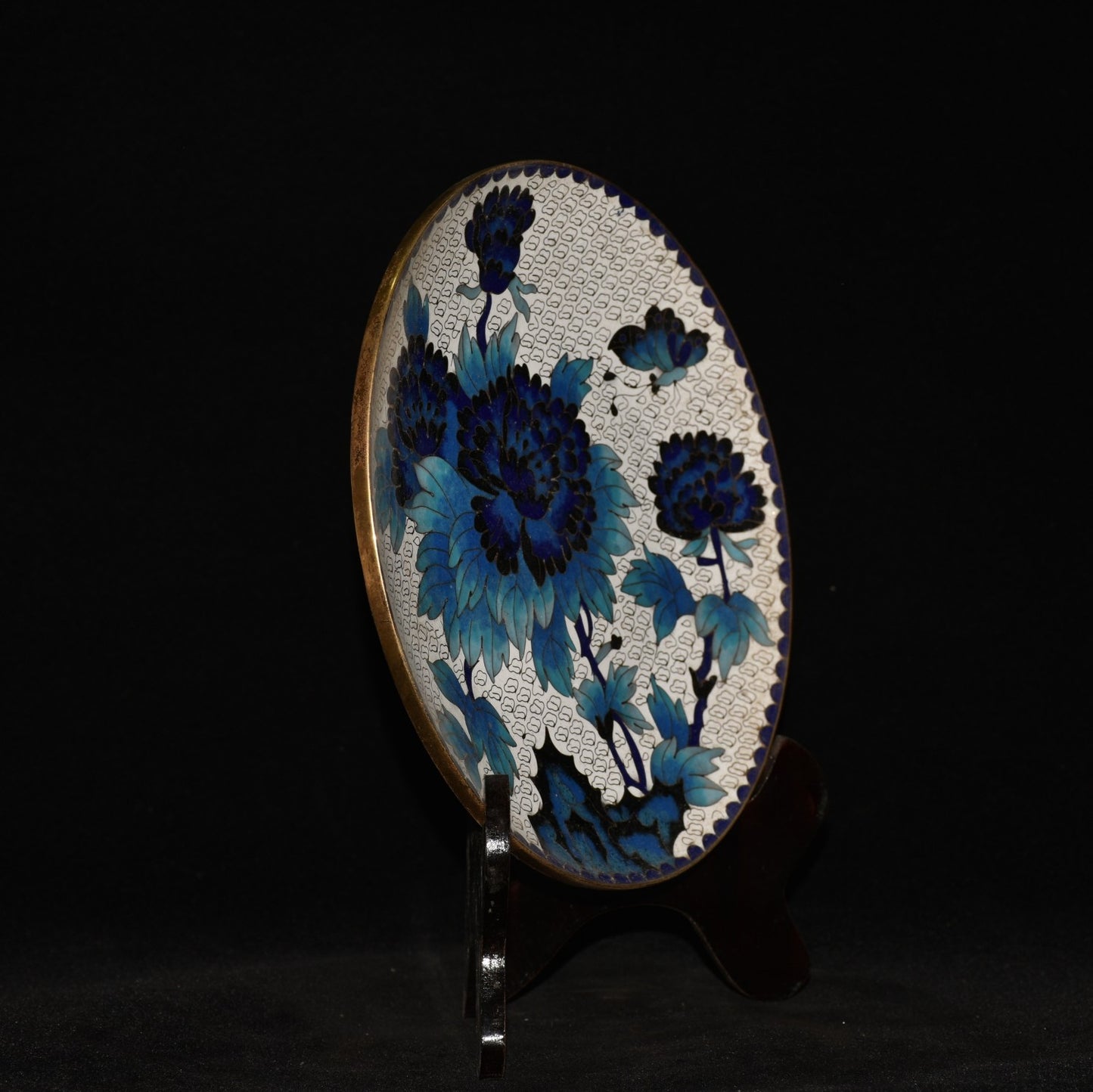 A0290 Old Chinese Gilt Edge Copper Cloisonne Flower Design Plate