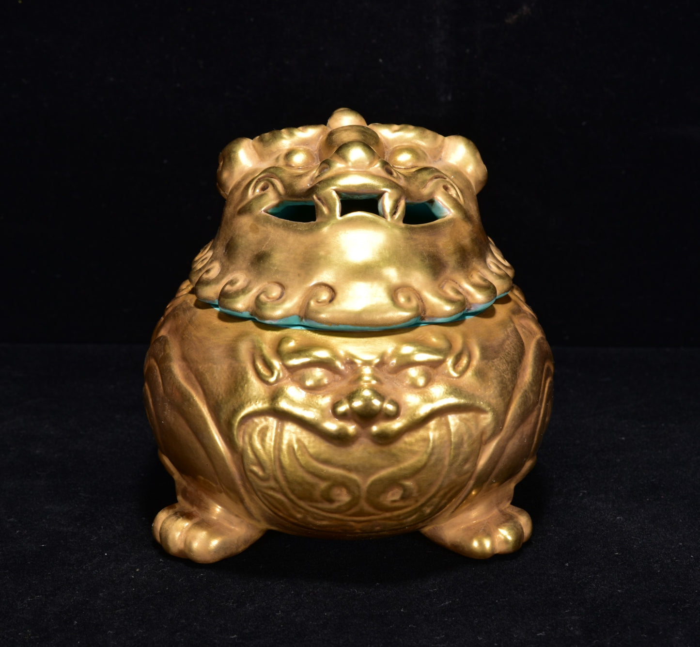 A0302 Chinese Gilt Gold Fortune Pixiu Shape Porcelain Incense Burner