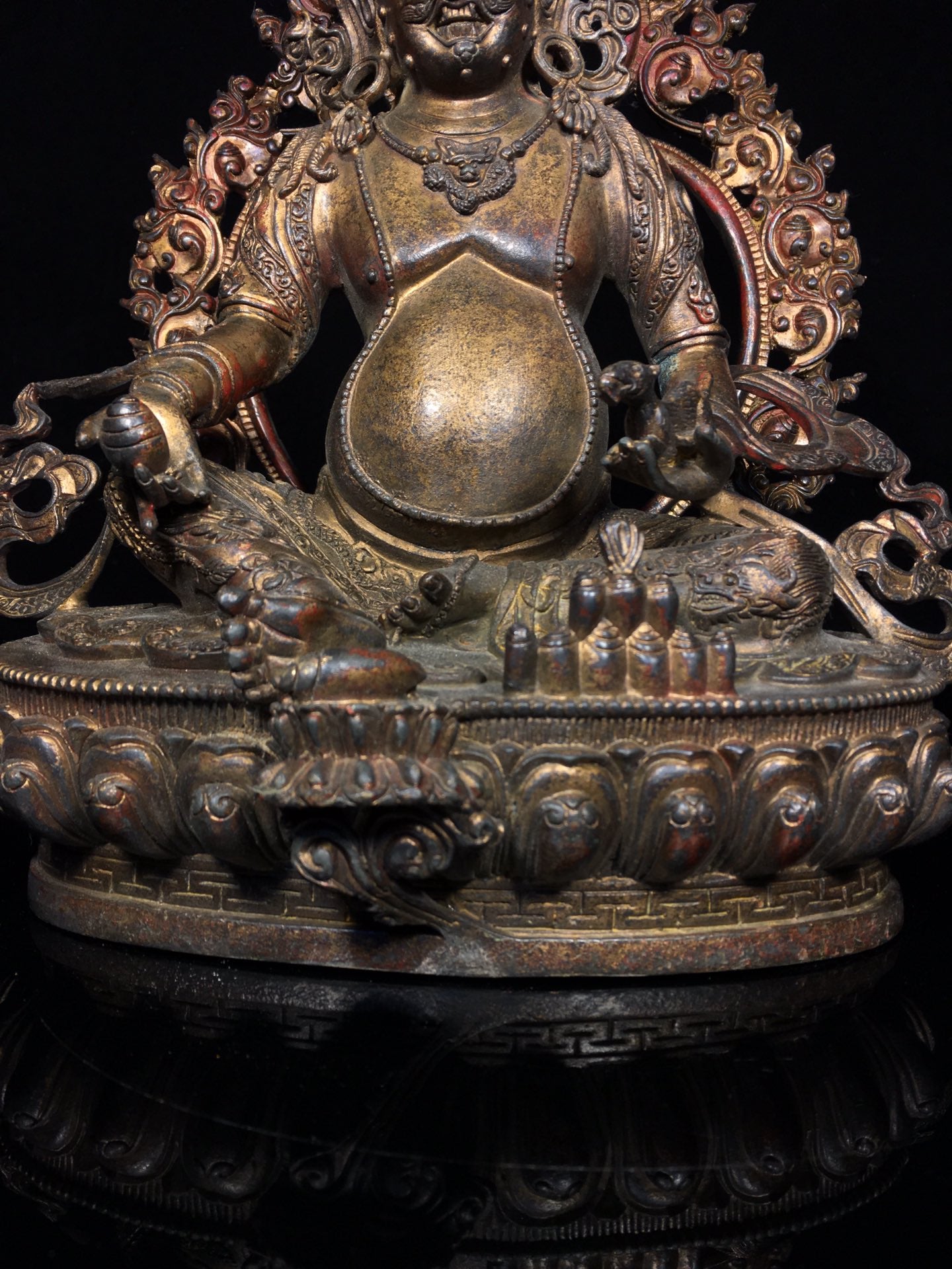 A0322 Vintage Tibetan Gilt Gold Bronze Yellow Jambhala Statue