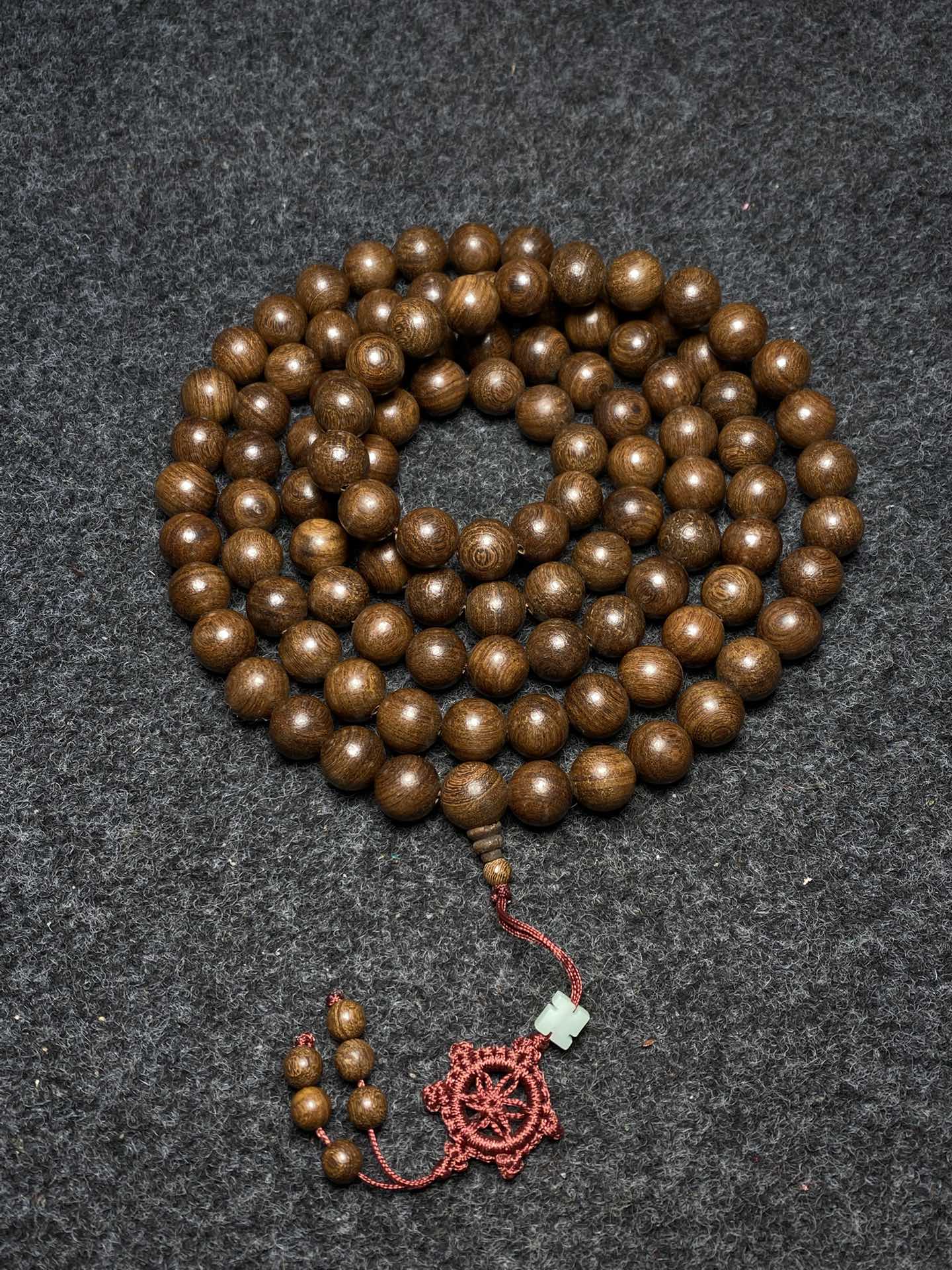 A0325 14 MM Bead Chinese Zitan Wood Beads Necklace w Huali Wood Box