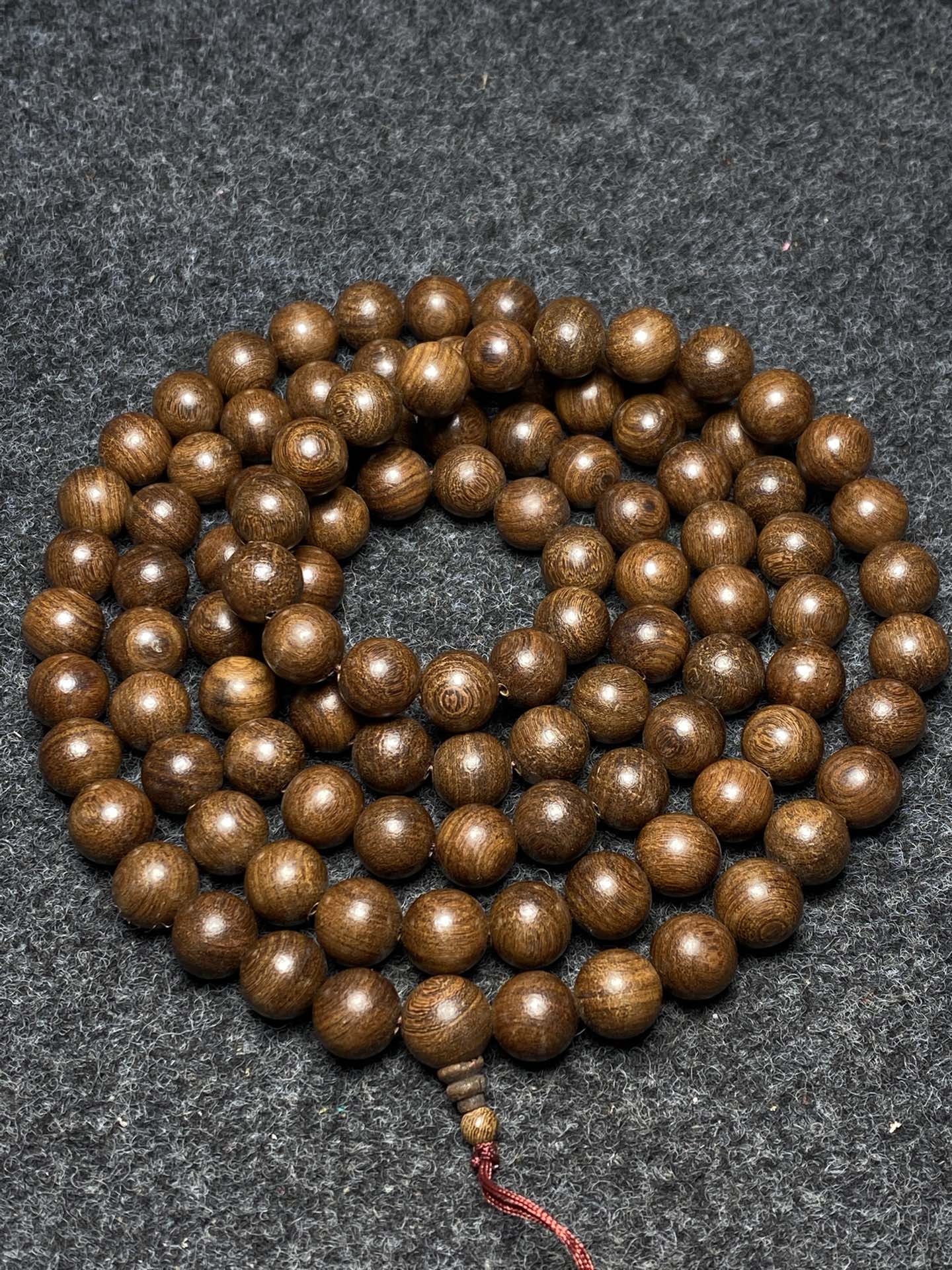 A0325 14 MM Bead Chinese Zitan Wood Beads Necklace w Huali Wood Box