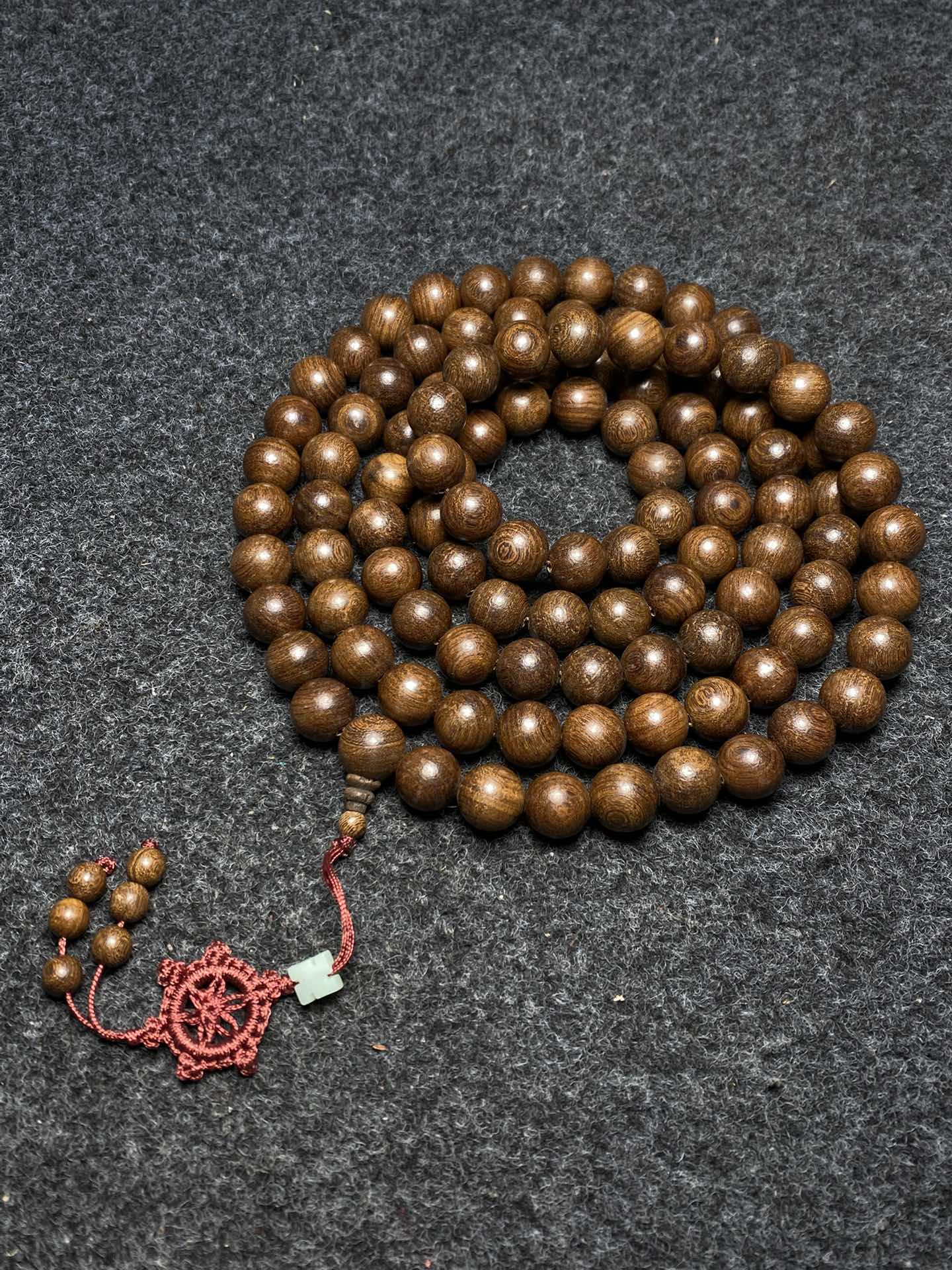 A0325 14 MM Bead Chinese Zitan Wood Beads Necklace w Huali Wood Box